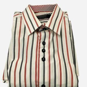 Coogi Classic Striped Button Up Shirt Flip Cuff Long Sleeve Mens Size XL